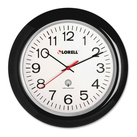 Lorell Lorell 13-1/4" Round Radio Controlled Wall Clock, Plastic Case, Black 60994